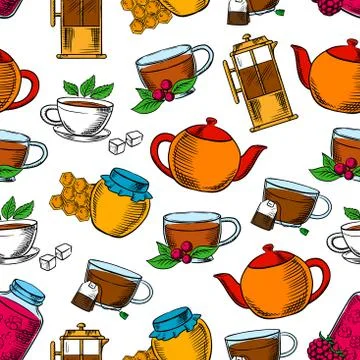 Tea time, coffee and desserts background Stock Illustration
