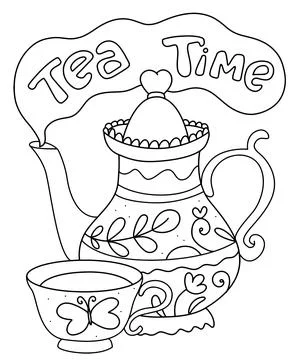 Tea time coloring page. イラスト素材