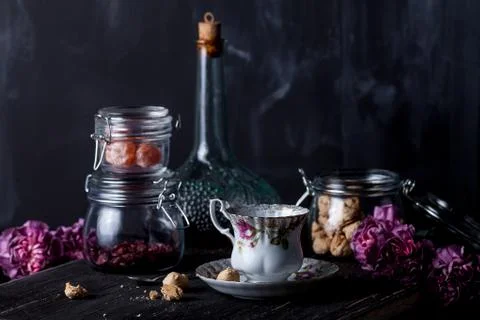 Tea time with cookies Stock Photos