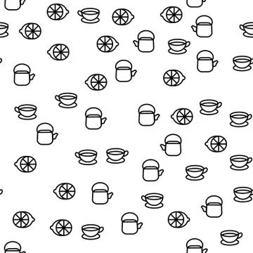 Tea Time Crockery Elements Seamless Pattern Vector Illustrazione stock