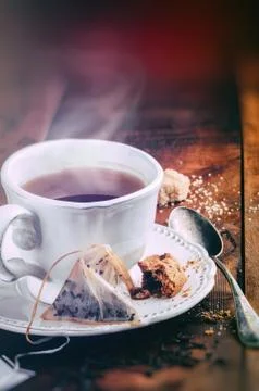 Tea time. Cup of black tea Stock Photos