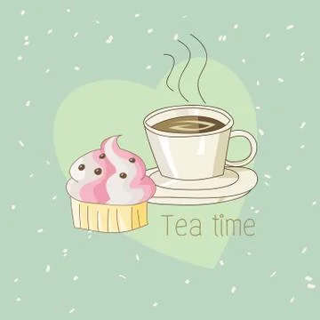 Tea time- cupcake and a cup of tea Stock Illustration