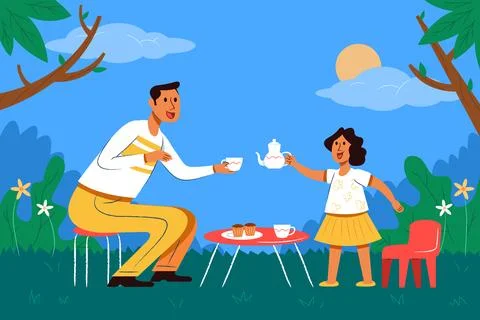 Tea Time With Daughter Stock Illustration