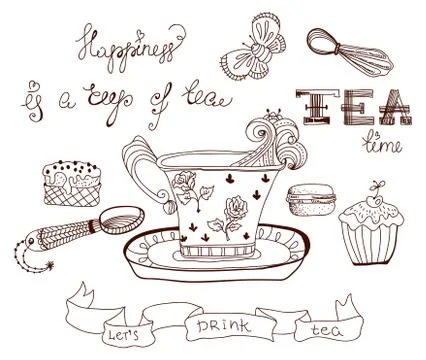 Tea time doodle background Stock Illustration