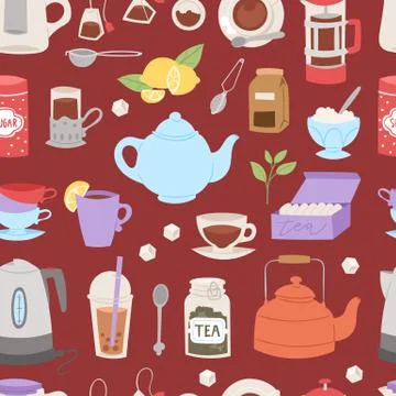 Tea time drinking procedure icons how to prepare hot drink instruction Stock Illustration