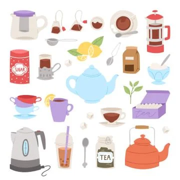 Tea time drinking procedure icons how to prepare hot drink instruction Stock Illustration