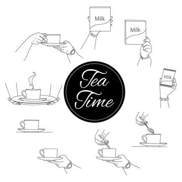 Tea time elements set vector illustration Illustrazione stock
