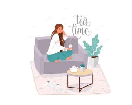 Tea time flat vector banner template Stock Illustration