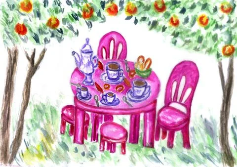 Tea time in garden Ilustração Stock