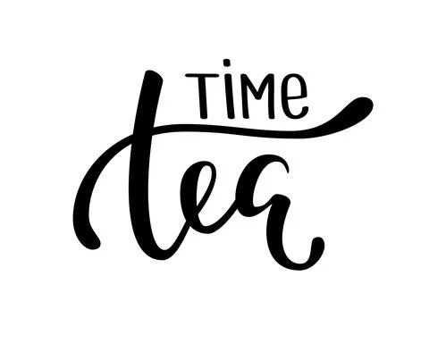 Tea time. Hand drawn brush pen lettering on isolated background. Stock Illustration