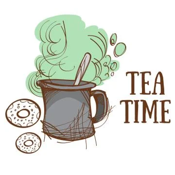 Tea Time, large mug and donut. イラスト素材