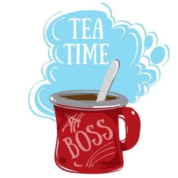 Tea Time, large red mug. Stock Illustration
