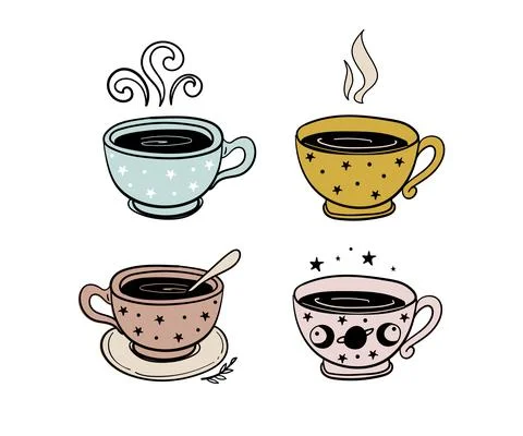 Tea time, a mug of tea, a cup of coffee. Set of illustration for cafe, herbal Stock-Illustration