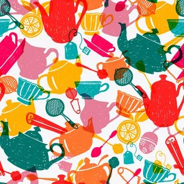 Tea time multicolor seamless pattern background design Stock Illustration