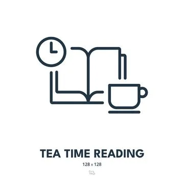 Tea Time Reading Icon. Book, Drink, Cup. Editable Stroke. Simple Vector Icon Stock Illustration