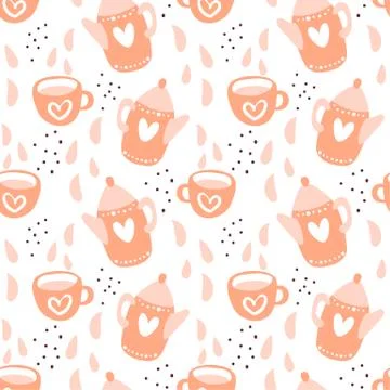 Tea time scandinavian seamless pattern. Tea party background design. Hand drawn Stock Illustration