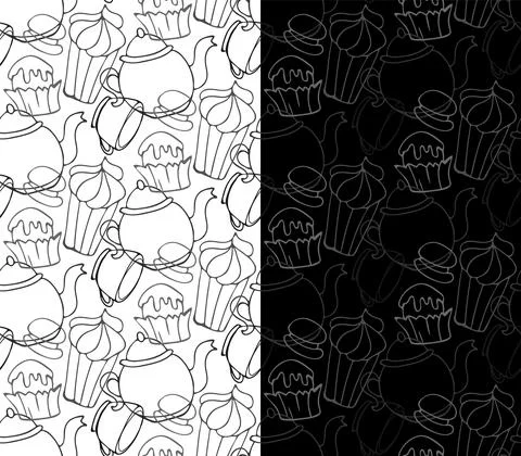 Tea time scribble seamless pattern. Hand drawn ink brush doodle design. Teapot Stock Illustration