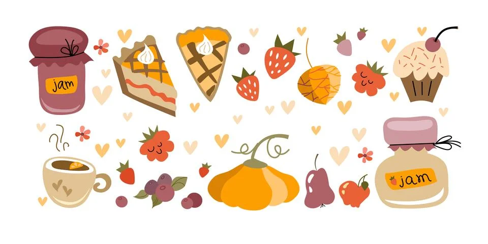 Tea time set cartoon. Vector illustration collection in the flat design. Imag Stock Illustration