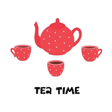Tea time. Teapot and cups. Vector illustration Stock Illustration