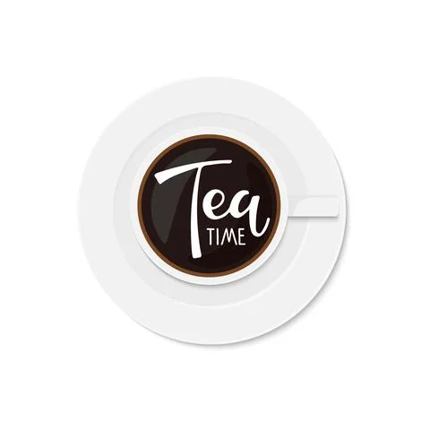Tea time text. Cup with calligraphy lettering. Vector minimalist image. Logo for Stock Illustration