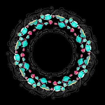 Tea time. Vector illustration with circle pattern of tea cups. Stock Illustration