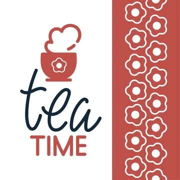 Tea time vector logo. Hand writting lettering Tea Time. Stock Illustration