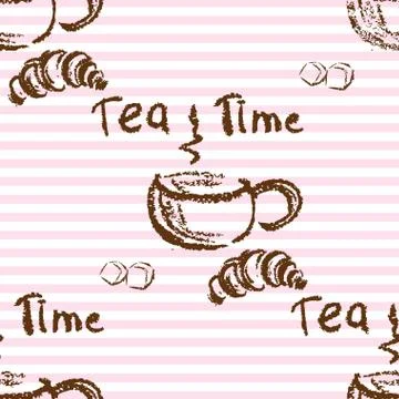 Tea time vintage seamless background. Stock Illustration