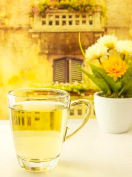 Tea time in vintage table set Stock Photos