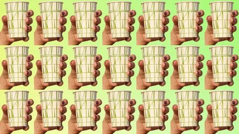 Tea time.Pattern of disposable cups with beverage in hand Stock Illustration