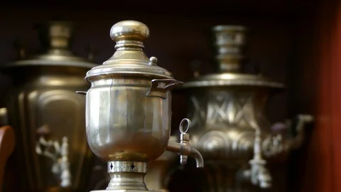 Tea Urn Turning Clockwards Stock Footage