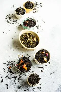 Tea varieties on stone background Stock Photos