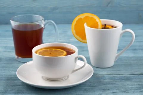 Tea in various dishes Stock Photos