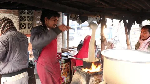 Tea Vender in Nepal Stock Footage 73439345