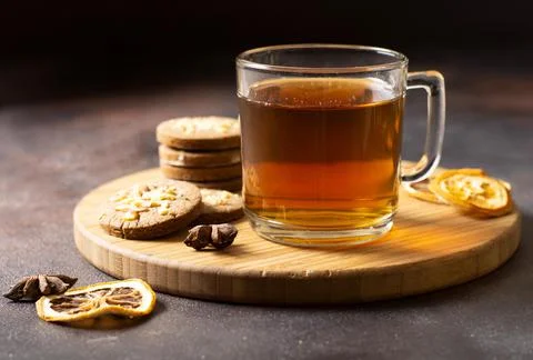 Tea winter drink with biscuits. High quality and resolution beautiful photo Stock Photos