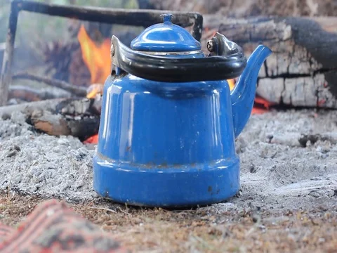 Tea in wood fire Stock Footage 78025729