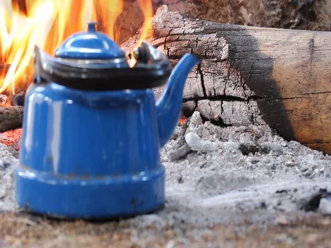 Tea in wood fire Stock Footage 78025789