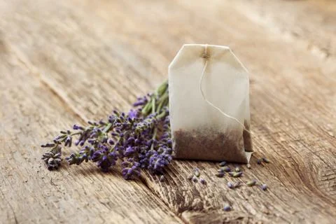 Teabag with lavender Stock Photos