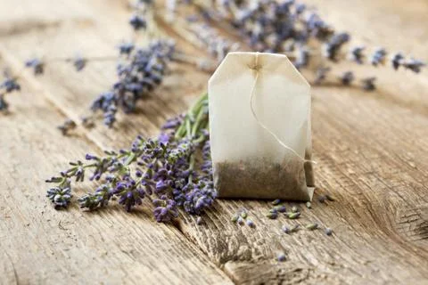 Teabag with lavender Stock Photos