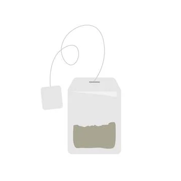 Teabag with paper label. Teabag packaging with label icon. Cartoon vector Stock Illustration