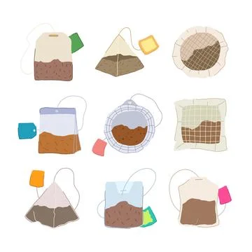 Teabag set cartoon vector illustration Illustrazione stock