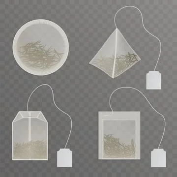 Teabags with blank tag realistic vector collection Illustrazione stock