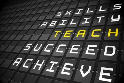 Teach buzzwords on black mechanical board Stock Illustration