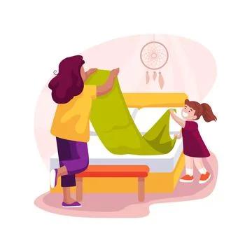 Teach making bed isolated cartoon vector illustration. Stock Illustration