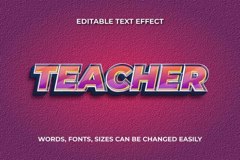 Teacher 3d editable text effect Illustrazione stock