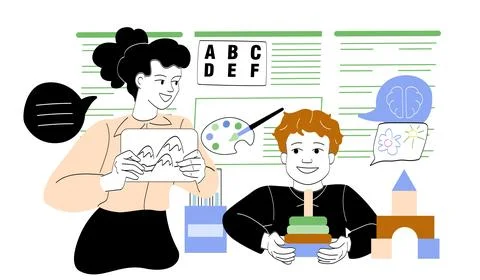 Teacher and child engaging in creative learning activities. Stock Illustration