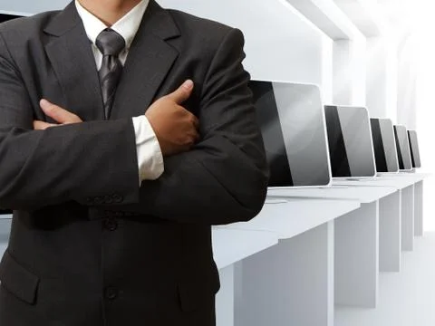 Teacher and computer class room Stock Illustration