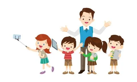Teacher and kids learning computer technology education courses イラスト素材