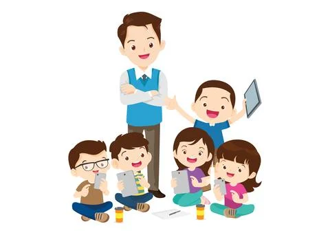 Teacher and kids learning computer technology education courses イラスト素材
