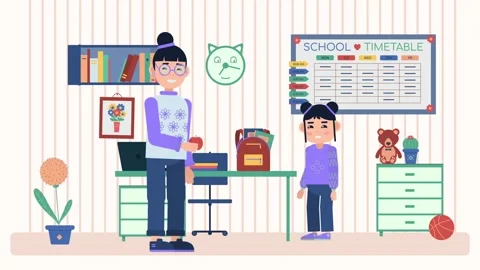 Teacher and Student in Classroom Setting with School Timetable. Stock Footage 318346068