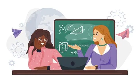 Teacher and student learning math. Vector illustration Stockillustratie